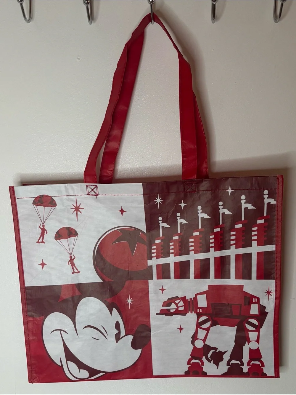Disney Hollywood Studios Red Tote Bag with White and Black Print